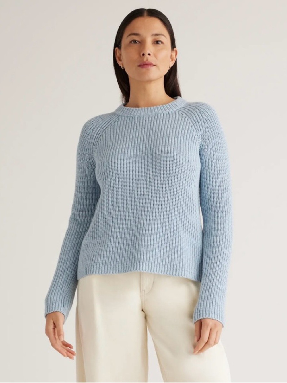 Quince Organic Cotton Fisherman Light Blue Ribbed Crewneck Medium